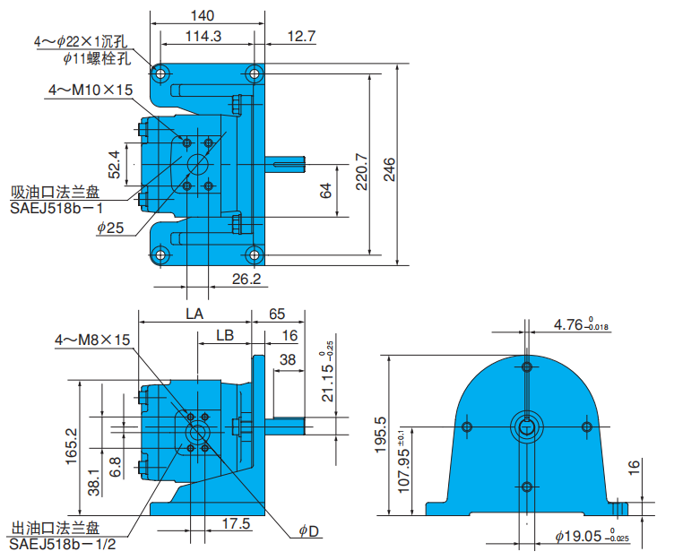 日本NACHI齿轮泵IPH-3A-*-20（脚座式右转）安装尺寸图